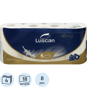 Бумага туалетная Luscan Luxury 4сл белая втул целлюл 18м 8рул/уп_Спб