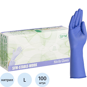 Перчатки однораз. SFM нитрил неопудр. синие  удл. L 100 (шт/уп),ПС