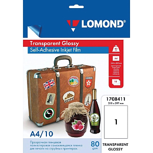 Пленка для проекторов Lomond (1708411) самокл. д/струйн. А4 80г/м2, 10л/уп