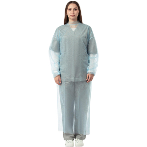 Халат н/с , на завязк, рук.рез, дл.140см, XL, пл 25, голуб, 10 шт/уп