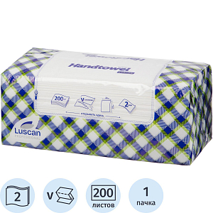 Полотенца бумажные листовые Luscan Professional V-сл 2сл белые 200л/уп_СПБ