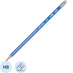 Карандаш чернографитный Deli Uspire HB трехгранный с ластиком, синий корпус