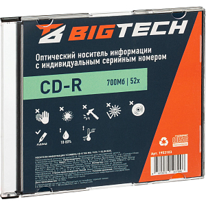 Носители информации Bigtech YCDRB006 CD-R 700 МБ/52х/1 slim box