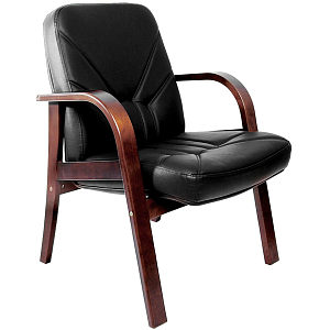 Конференц-кресло VERONA D с низкой спинкой на каркасе ч.кожа+к/з/т.орех