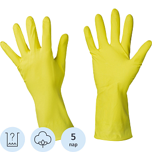Перчатки Luscan резиновые латекс хлопковое напыление желтые р M (5 пар/уп)