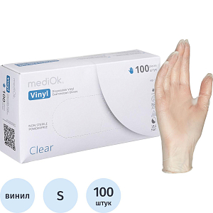 Перчатки одноразовые виниловые, н/о, прозр. MediOk (S), 50п/уп 4гр.,ПС