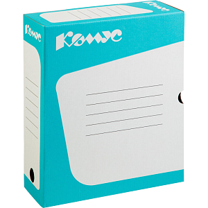 Короб архивный Комус 100 мм микрогофр, выруб.зам. бирюзовый