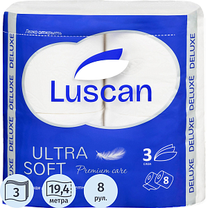 Бумага туалетная Luscan Deluxe 3сл белая цел втул 19,35м 155л 8рул/уп_Спб