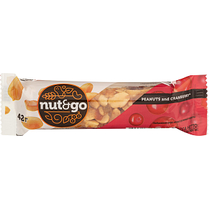 Батончик ореховый Nut N Go, 42гХ18шт/уп с арахисом и клюквой ВК248