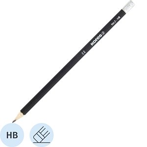 Карандаш чернографитный Kores трехгранный HB с ластиком