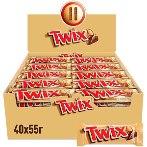 Шоколадный батончик Twix с карамелью, 55гх40шт/уп