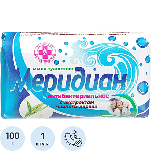 Мыло туалетное 100г Антибактериальное с экстрактом чайного дерева Меридиан