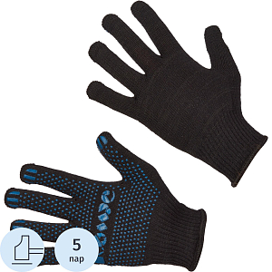 Перчатки защитные трикотажн КОМУС ПВХ Точка 5нит52г10кл черн р.10 (5пар/уп)