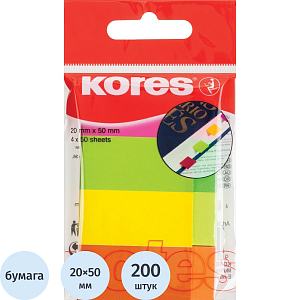 Клейкие закладки бум. 4цв.по 50л. неон 20х50мм Strips Kores 45104