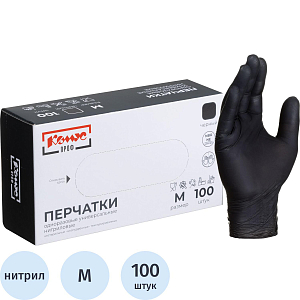 Перчатки нитрил., Комус ПРОФ (M) н/с, н/о, черные 50 пар/уп