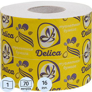 Бумага туалетная Delica Макси 1 слой 70 метров на втулке 16 рул/уп