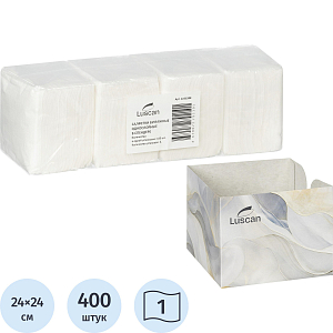 Салфетки бумажные Luscan 1 сл 24x24см белые 100штх4, спендер