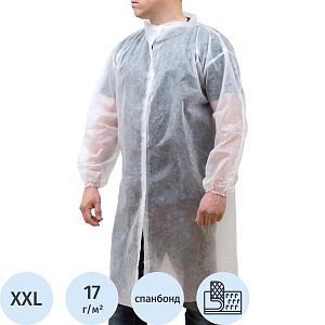 Халат н/с процед, рук.рез, на липуч, XXL, дл.110см, пл 17, белый, 10шт/уп