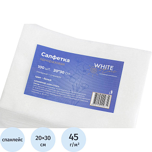 Салфетка спанлейс 20х30 см, белый, White Line, 100шт/упак, 10273(0612)