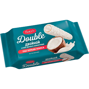 Вафли трубочки Twiggy Double с кокосом в белом шоколаде, 185г (РВК430)