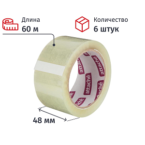 Клейкая лента одностор. упаковоч. ATTACHE 48мм х 60м 45мкм прозр. (6 шт/уп)