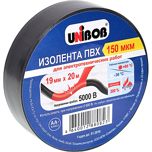 Изолента UNIBOB 19мм х 20 м, черная, 150 мкн