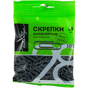 Скрепки Глобус металлические без покрытия 28 мм 100 шт. в упаковке флоу-пак