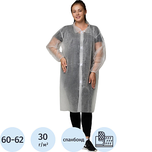 Халат н/с процед, рук.рез, лип, XXXL(60-62), пл30, бел, Комус, 10шт/уп