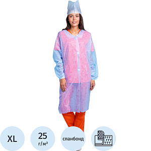 Халат н/с процед, рук.рез, на липч, XL, дл.110см, пл 25, голуб, 10шт/уп
