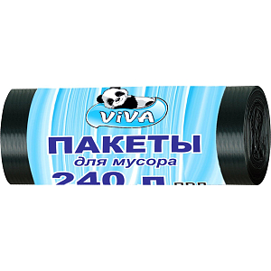 Мешки для мусора ПВД 240л 45мкм 10шт/рул черные 80х140см Viva