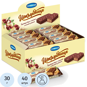 Вафли Коломенское Шоколадница глазированные, шоубокс, 40штx30г/уп