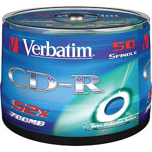Носители информации CD-R, 52x, Verbatim Extra Protection, Cake/50, 43351