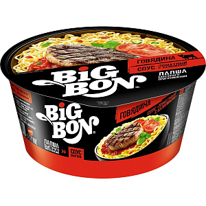 Лапша BigBon говядина + соус томатный с базиликом, 85гх24шт/уп