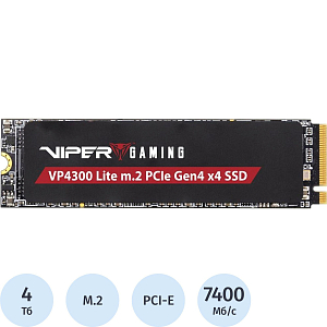 SSD накопитель Patriot Viper VP4300 Lite VP4300L4TBM28H 4ТБ, M.2 2280, PCIe