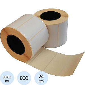 Термоэтикетки ЭКО 58х30, без печати, 900шт/рул, вт.40, 24рул/уп