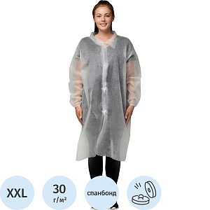 Халат н/с процед, рук.рез, 4кн, XXL(56-58), пл 30, бел, Комус, 10шт/уп