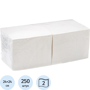 Салфетки бумажные 2сл 24х24см с тиснением белые целлюлоза 250шт/уп_Спб