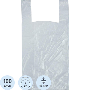 Пакет-майка ПНД 28+13x57 см, 15 мкм, 100 шт/уп, прозрачный