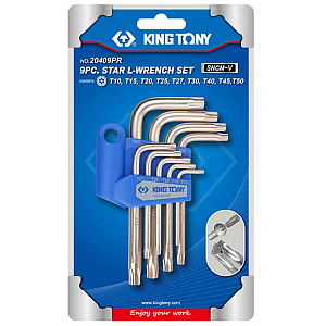 Набор ключей Г-обр. Torx,T10H-T50H,корот.,с отв.,9предм.KING TONY,20409PR