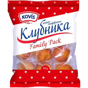 Кекс Мини-маффины Kovis с фруктово-ягодной нач. клубника, 470г