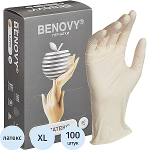 Перчатки мед.смотров. латекс, н/c,н/о,текстур беж/натур Benovy (XL) 50 п/уп