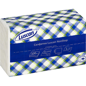 Салфетки бумажные Luscan NonStop 1слбелые цел1/4 слож100л/пач