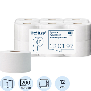 Бумага туалетная д/дисп Торк/Tellus Стандарт Т2 1сл 200м 12рул/уп_120197