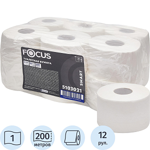 Бумага туалетная д/дисп Focus Smart T2 1сл 200м 12рул/уп_5103021/50204097