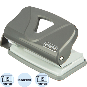 Дырокол Attache Smart до 15 листов, линейка, пластик, серый