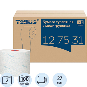 Бумага туалетная д/дисп Торк/Tellus в миди-рул Т6 2сл100м27рул127530/127531