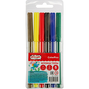 Фломастеры Комус Класс ColorPics набор 6 цв.,вентилир.,смыв., блист. упак