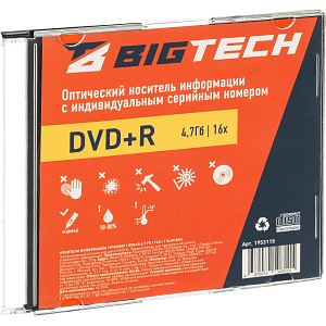 Носители информации Bigtech YDVDRB011 DVD+R 4,7 Гб/16х/1шт (бокс)