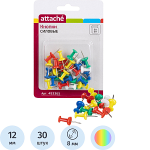 Кнопки силовые д/пробковых досок ATTACHE,пластик,ассорти,европодвес,30шт/уп