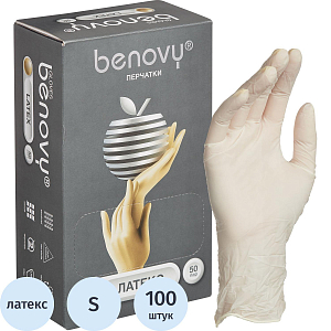 Перчатки мед. смотров. латекс., нестер, с пудрой, Benovy (S) 50 пар/уп